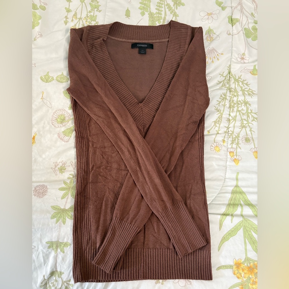 Express Women's Chocolate V-Neck Sweater